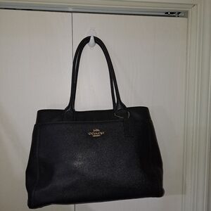 Coach Black Leather Tote with Gold Accents